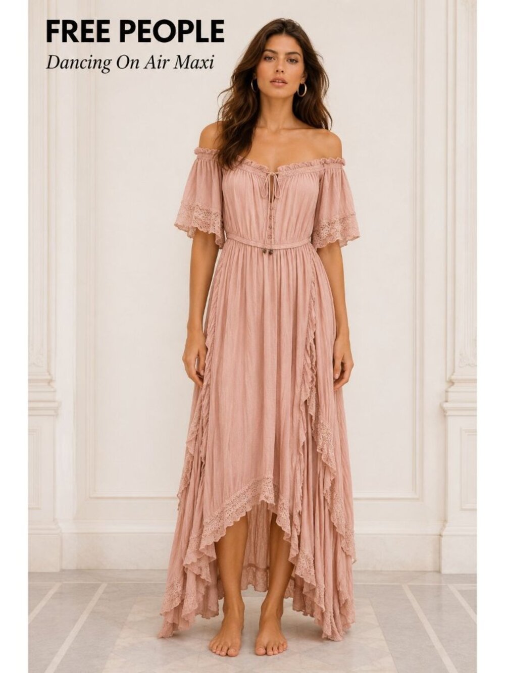 Free People Dancing On Air Maxi Dress M Dusty Pink Fairy Boho Cottagecore